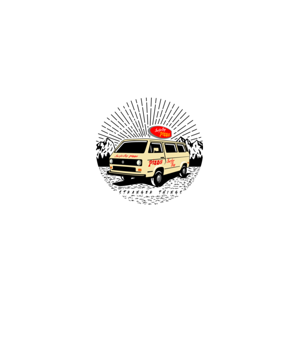 surfer boy pizza bus stranger things model galben pe tricou