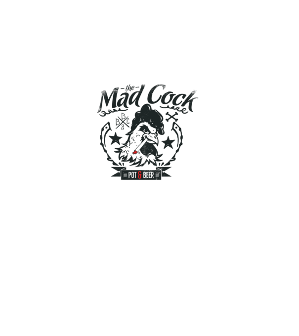The Mad Cock model alb pe tricou