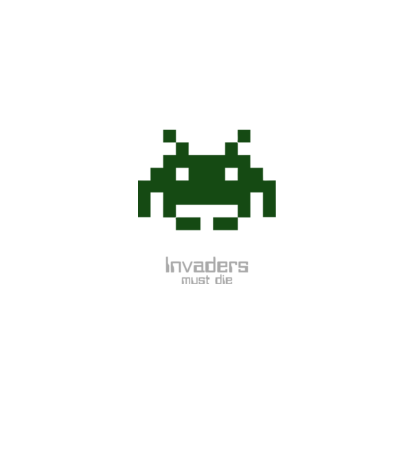 Invaders Must Die model alb pe tricou