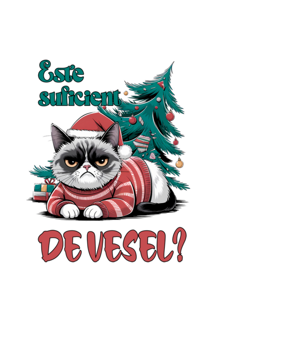 Este suficient de vesel? pisică Crăciun model negru pe tricou