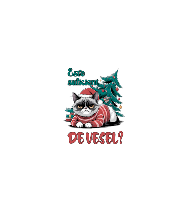 Este suficient de vesel? pisică Crăciun model albastru deschis pe tricou