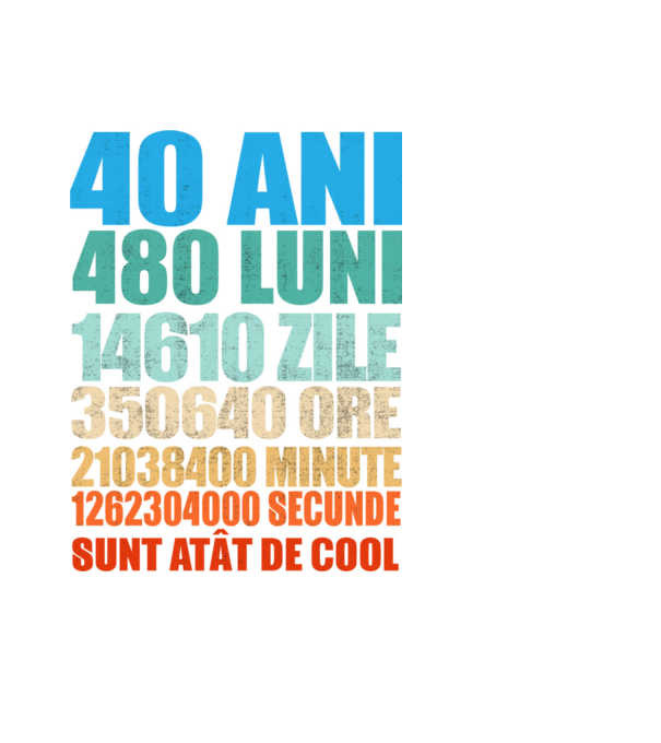 De 40 ani - luni - zile - ore - minute - secunde - sunt atât de cool model negru pe tricou
