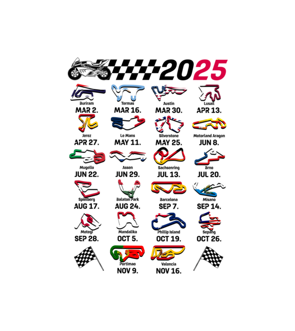MOTOGP 25 CALENDAR alb model alb pe tricou