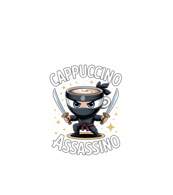 Cappuccino Assassino model negru pe tricou