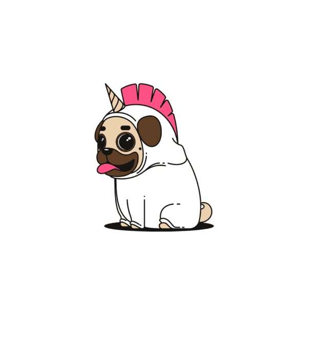 Pug Unicorn model gri pe tricou