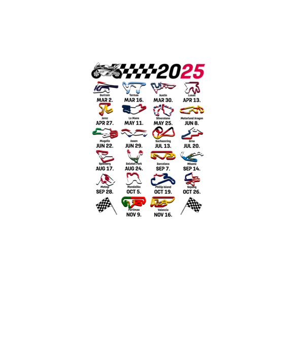 MOTOGP 25 CALENDAR alb model alb pe tricou