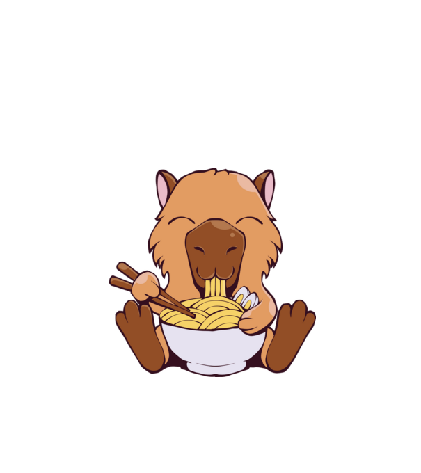 Capibară Ramen model alb pe tricou