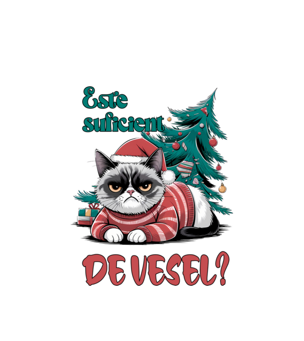 Este suficient de vesel? pisică Crăciun model alb pe tricou