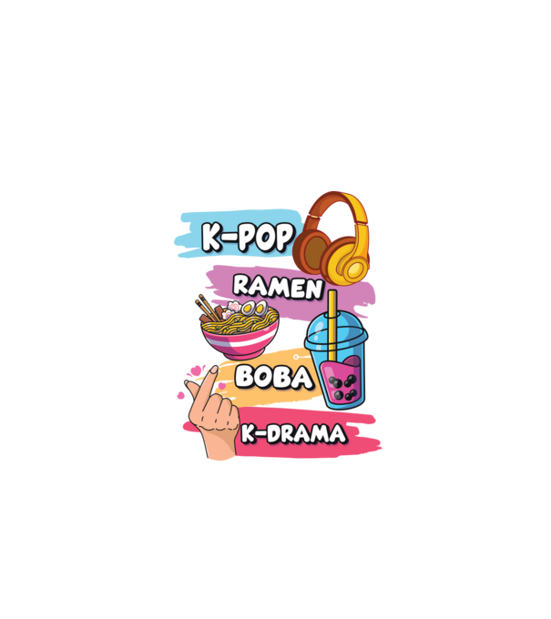 K-POP RAMEN BOBA K-DRAMA model negru pe tricou