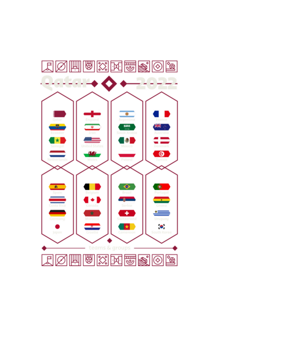 Qatar 2022 teams - groups model negru pe tricou