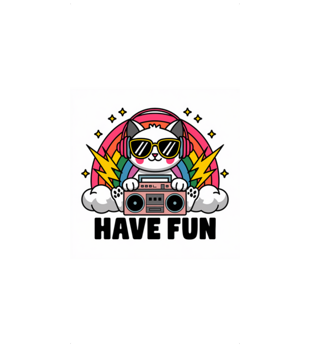 Have fun retro cat model negru pe tricou