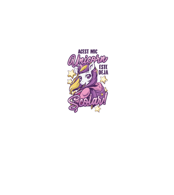 Acest mic unicorn este deja școlar model gri pe tricou