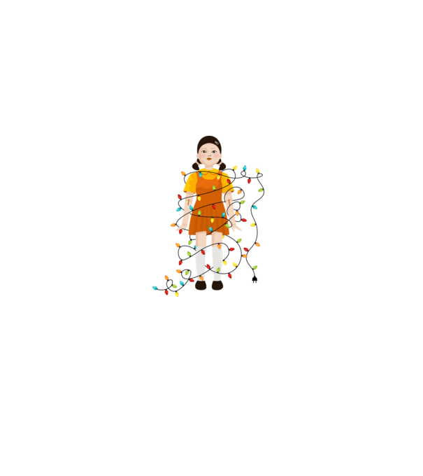 doll squid game model alb pe tricou