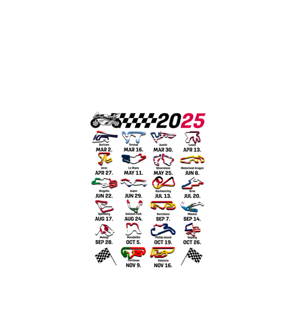 MOTOGP 25 CALENDAR alb model alb pe tricou