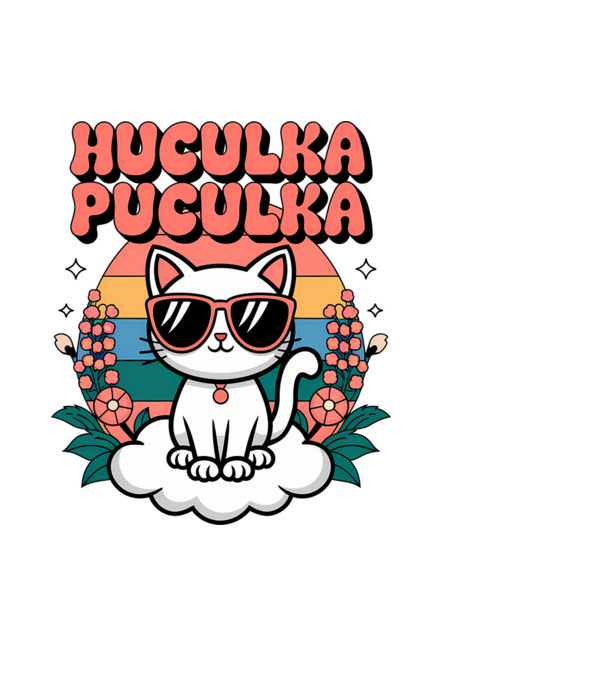Huculka Puculka pisică 1 model albastru deschis pe tricou