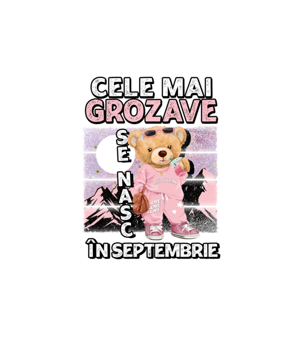 RETRO teddy fetişcană SEPTEMBRIE model alb pe tricou