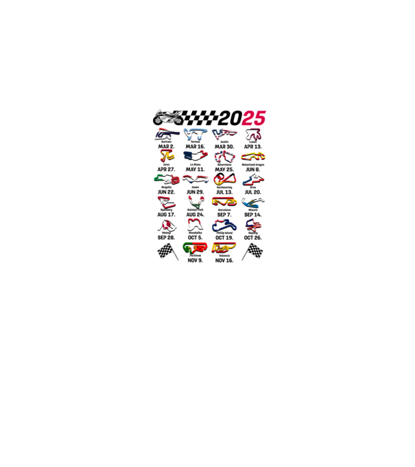 MOTOGP 25 CALENDAR alb model alb pe tricou