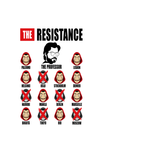 the resistance la casa de papel white model negru pe tricou