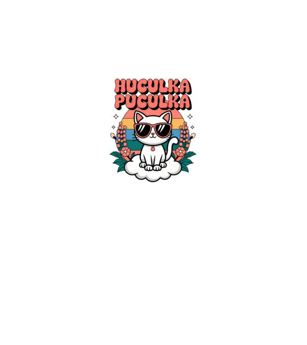 Huculka Puculka pisică 1 model alb pe tricou