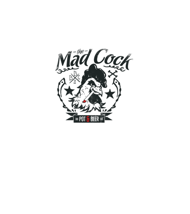 The Mad Cock model alb pe tricou