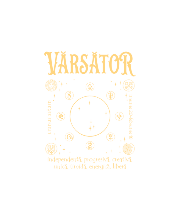 Zodiac femeie VĂRSĂTOR golden model alb pe tricou