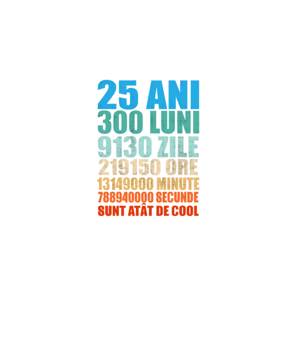 De 25 ani - luni - zile - ore - minute - secunde - sunt atât de cool model negru pe tricou