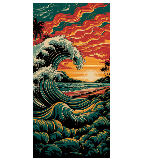 Asian waves paint model alb pe tricou