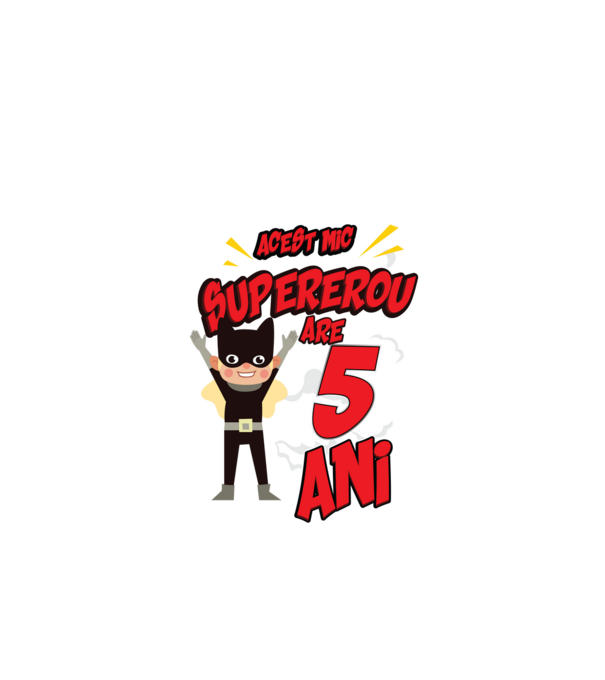 Acest mic supererou are 5 ani model negru pe tricou