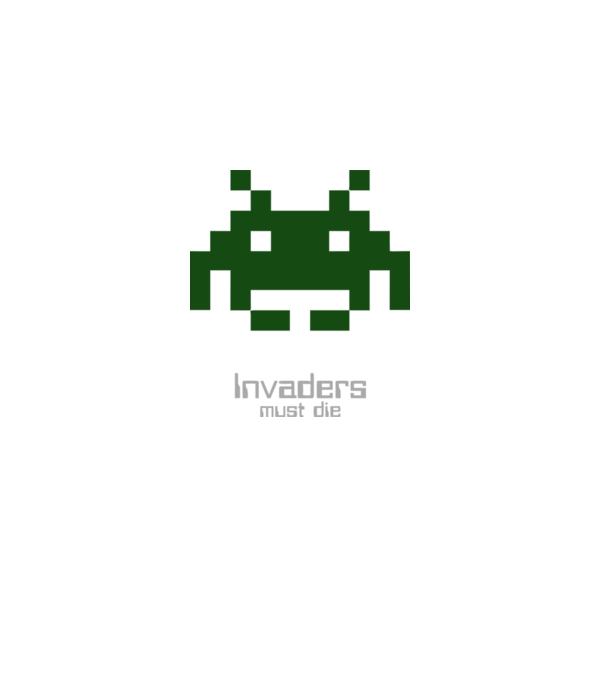 Invaders Must Die model alb pe tricou