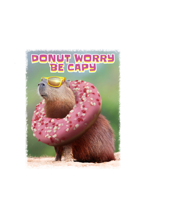 Capybara Donut worry be capy model alb pe tricou