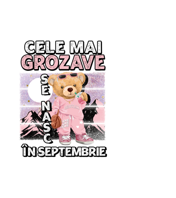 RETRO teddy fetişcană SEPTEMBRIE model alb pe tricou