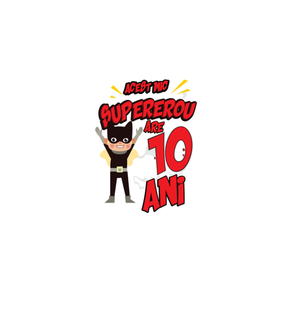 Acest mic supererou are 10 ani model negru pe tricou