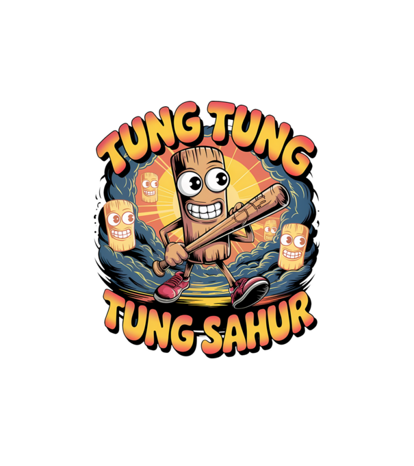 Tung Tung Tung Sahur Retro model alb pe tricou