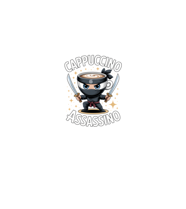 Cappuccino Assassino model negru pe tricou