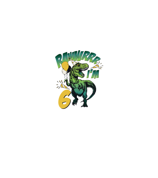 'Birthday Dinosaur rawww i''m 6' model alb pe tricou