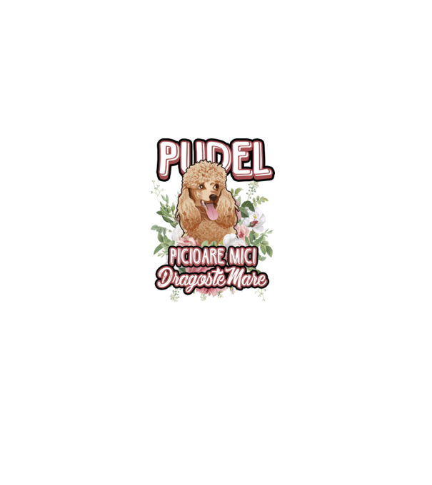 Pudel picioare mici dragoste mare model alb pe tricou