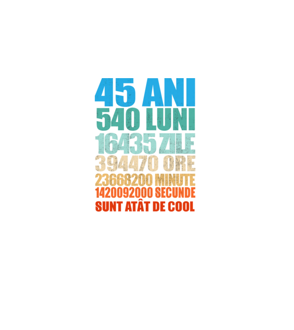 De 45 ani - luni - zile - ore - minute - secunde - sunt atât de cool model negru pe tricou