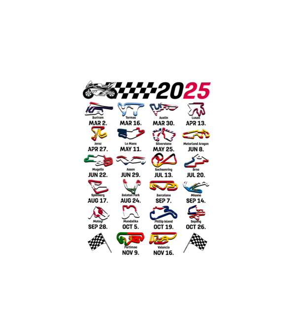 MOTOGP 25 CALENDAR alb model alb pe tricou
