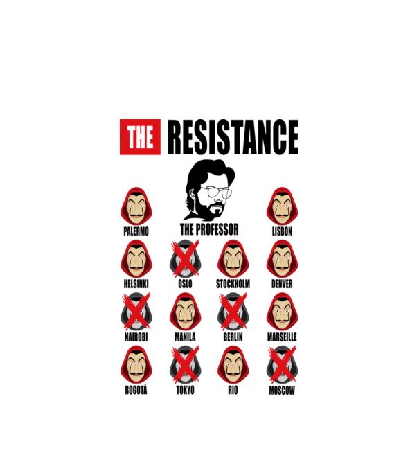 the resistance la casa de papel white model alb pe tricou