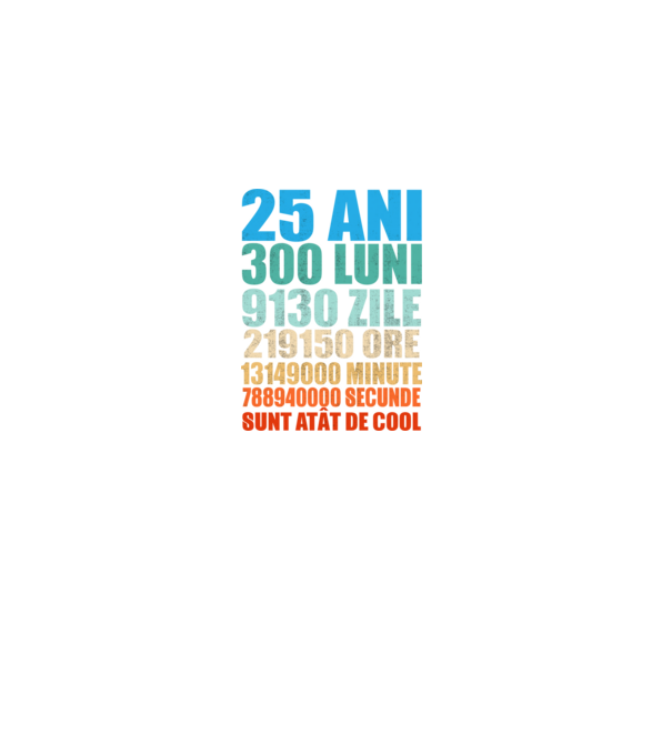 De 25 ani - luni - zile - ore - minute - secunde - sunt atât de cool model negru pe tricou