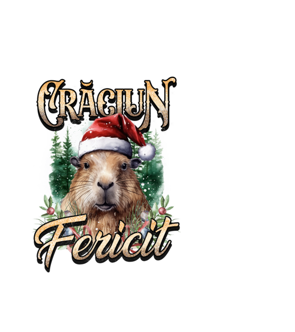 Capybara christmas model alb pe tricou