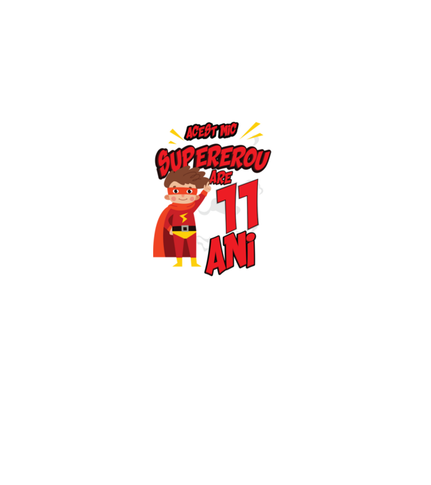 Acest mic supererou are 11 ani model negru pe tricou