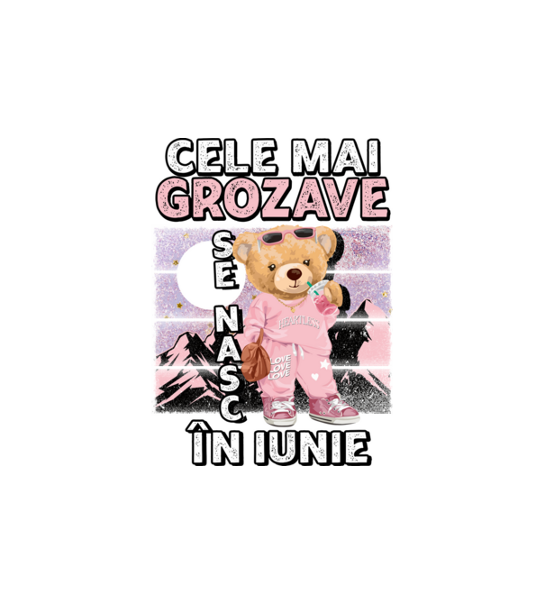 RETRO teddy fetişcană IUNIE model alb pe tricou