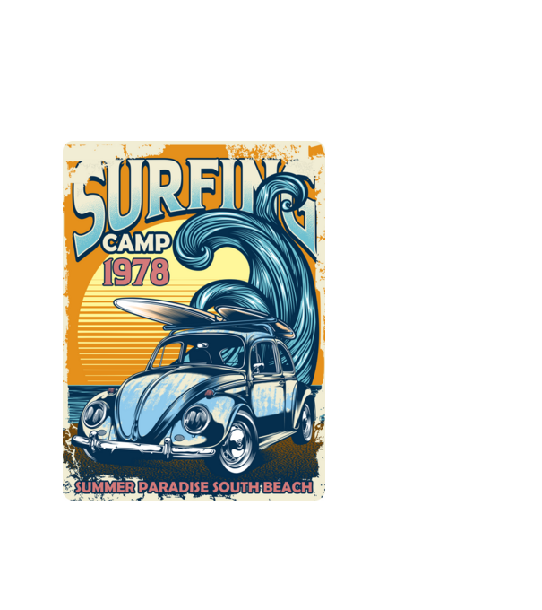 Surfer Camp model alb pe tricou