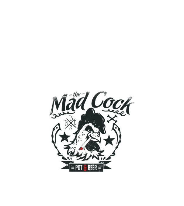 The Mad Cock model alb pe tricou