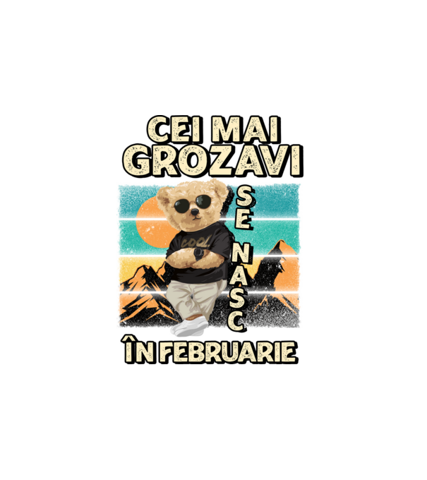 RETRO teddy FEBRUARIE model alb pe tricou