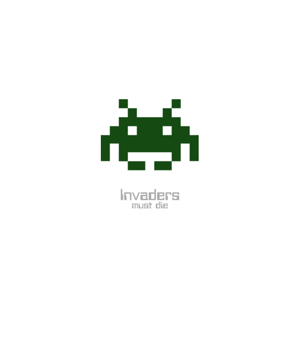 Invaders Must Die model alb pe tricou