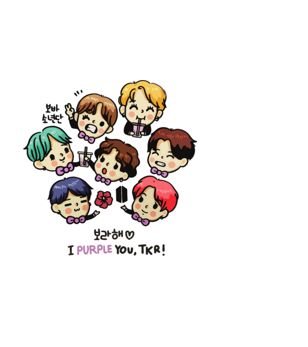 BTS chibi model alb pe tricou