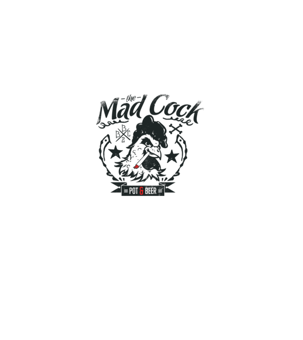 The Mad Cock model alb pe tricou