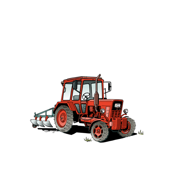TRACTOR model alb pe tricou